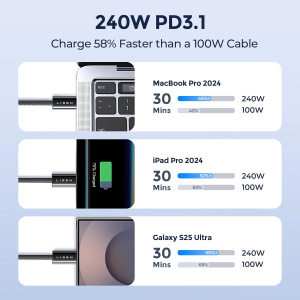 LISEN 2 Pack 240W USB C to USB C Cable 2M USBC to USBC PD Fast Charging Type C Charger Braided Cable for iPhone Accessories 16 16e MacBook Pro iPad Matebook Chromebook Pixel Galaxy S25 Switch 2pack-2M - Image 4