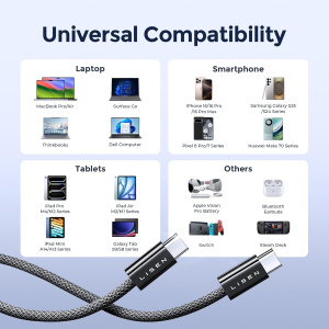 LISEN 2 Pack 240W USB C to USB C Cable 2M USBC to USBC PD Fast Charging Type C Charger Braided Cable for iPhone Accessories 16 16e MacBook Pro iPad Matebook Chromebook Pixel Galaxy S25 Switch 2pack-2M - Image 7
