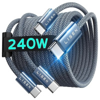 LISEN 2 Pack 240W USB C to USB C Cable 2M USBC to USBC PD Fast Charging Type C Charger Braided Cable for iPhone Accessories 16 16e MacBook Pro iPad Matebook Chromebook Pixel Galaxy S25 Switch 2pack-2M